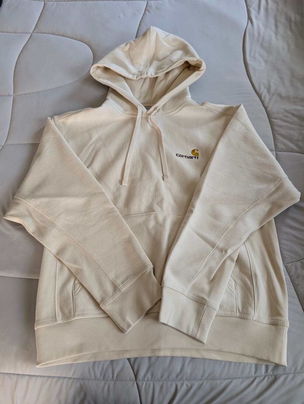 Carhartt WIP American Script Pullover Hoodie Sweatshirt Cream Men's Medium